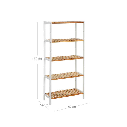 Rootz Shelf - Shelf With 5 Levels - Wall Shelf - Floating Shelf - Bookshelf - Corner Shelf - Wooden Shelf - Industrial Shelf - Wall-mounted Shelf - White Natural - 60 x 26 x 130 cm (L x W x H)
