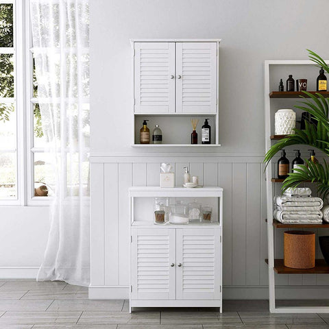 Rootz Wall Cabinet - Kitchen Wall Cabinet - Bathroom Wall Cabinet - Wall-Mounted Cabinet - Storage Wall Cabinet - Wall Cabinet With Doors - White - 60 x 20 x 70 cm