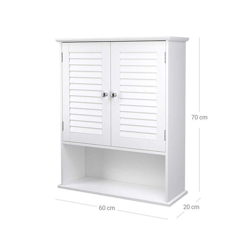 Rootz Wall Cabinet - Kitchen Wall Cabinet - Bathroom Wall Cabinet - Wall-Mounted Cabinet - Storage Wall Cabinet - Wall Cabinet With Doors - White - 60 x 20 x 70 cm