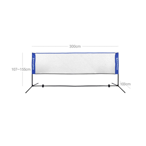 Rootz Badminton Net - Portable Badminton Net - Outdoor Badminton Net - Adjustable - Foldable - Iron Pipes + Pe Mesh + Oxford Fabric - Black - 300 x 155 x 103 cm (W x H x D)