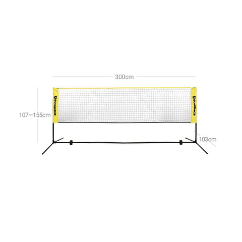 Rootz Badminton Net - Portable Badminton Net - Adjustable Badminton Net - Durable - Indoor - Outdoor - Backyard - Sports Clubs - Schools - Black-Yellow - 300 x 103 x 155 cm (L x W x H)