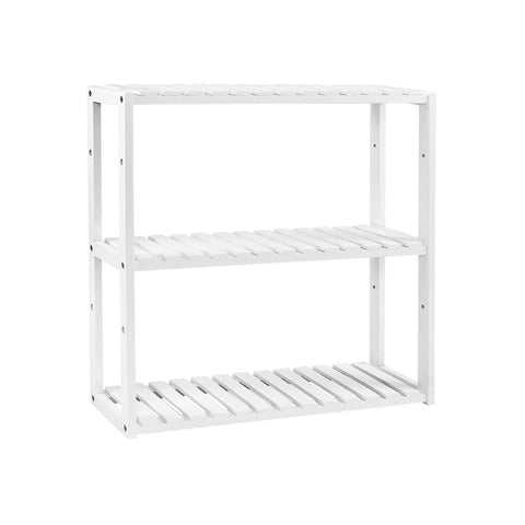 Rootz Bathroom Shelf - Shelving Unit - Bamboo Bathroom Shelf - 3 Tier Bathroom Shelf - Shelf - Bamboo - White - 60 x 54 x 15 cm (W x H x D)