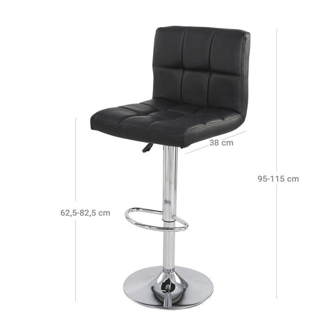 Rootz Barhocker – 2er-Set Barhocker – verstellbarer Barhocker – drehbarer Barhocker – moderner Barhocker – industrieller Barhocker – gepolsterter Barhocker – Schwarz – 44,5 x (95–115) x 38 cm (B x H x T)