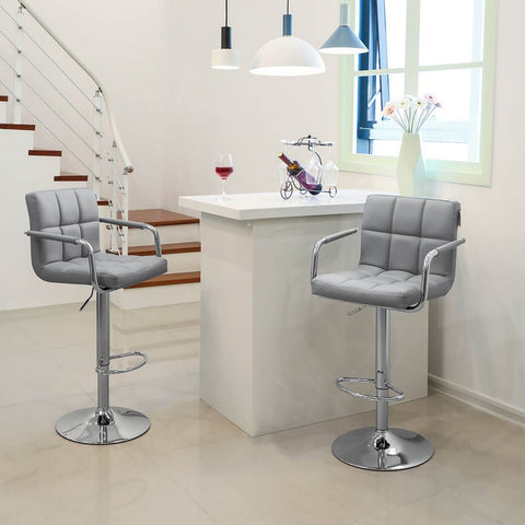 Rootz Bar Stool - Set Of 2 Bar Stools - Adjustable Bar Stool - Swivel Bar Stool - Modern Bar Stool - Industrial Bar Stool - Upholstered Bar Stool - Bar Stools With Armrests - Grey -  44.5 x (95-115) x 38 cm (W x H x D)
