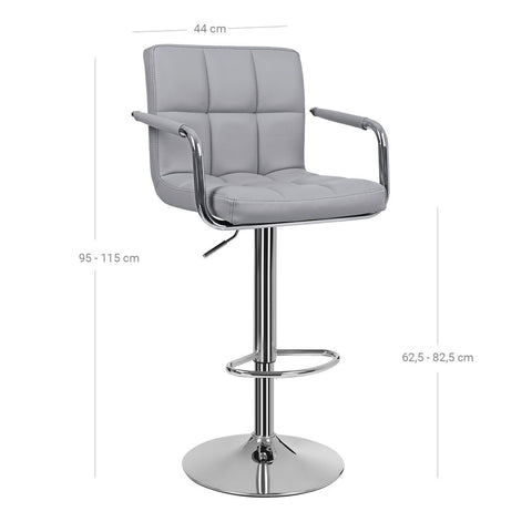 Rootz Bar Stool - Set Of 2 Bar Stools - Adjustable Bar Stool - Swivel Bar Stool - Modern Bar Stool - Industrial Bar Stool - Upholstered Bar Stool - Bar Stools With Armrests - Grey -  44.5 x (95-115) x 38 cm (W x H x D)