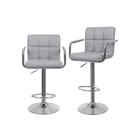 Rootz Bar Stool - Set Of 2 Bar Stools - Adjustable Bar Stool - Swivel Bar Stool - Modern Bar Stool - Industrial Bar Stool - Upholstered Bar Stool - Bar Stools With Armrests - Grey -  44.5 x (95-115) x 38 cm (W x H x D)