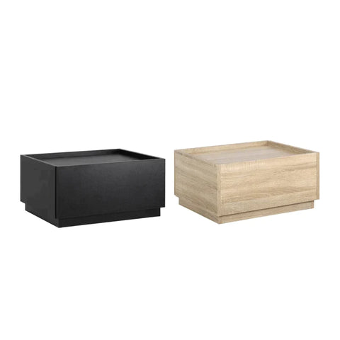 Rootz Bedside Table - Coffee Table With Drawer - Black + Natural - 50 cm x 4 cm x 47.5 cm