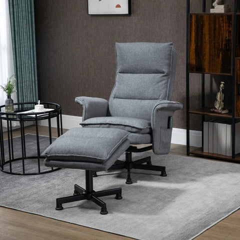 Rootz Massage Office Chair - Footstool - Practical Side Pocket - 8 Vibration Heads - Linen Polyester - 1 Remote Control - 1 Side Pocket - Gray - 78L x 93W x 99H cm