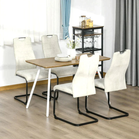 Rootz Dining Set Of 4 Chairs With High Backrest - Polyester + Steel - Each Chair - Beige - 44 x 58 x 99 cm
