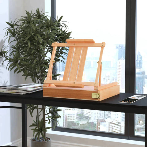 Rootz Suitcase Easel - Easel Stretcher - Studio Easel - Angle - Adjustable - Foldable With Drawer - Natural - Beech Wood