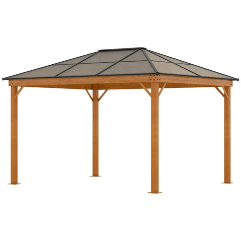 Rootz Gazebo - Polycarbonate Roof - 4 Side Walls And Mosquito Nets - Steel Frame - Khaki - 3 x 3.60 x 2.70 m