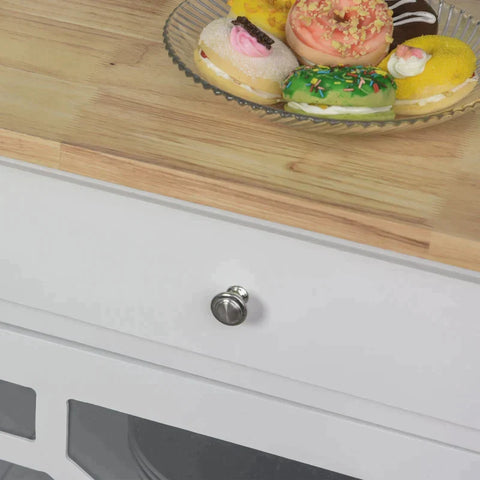 Rootz Kitchen Trolley - Storage Cabinet - Large Worktop - Drawers - Base Cabinet - Adjustable Inner Shelves - White/Wood - 63 cm x 45 cm x 86 cm