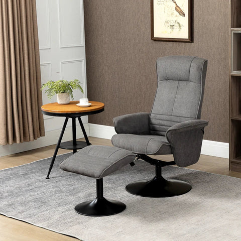 Rootz Fauteuil - Accent Stoel - Ligstoel Met Voetenbank - Verstelbare Rugleuning Voor Slaapkamer - Foam - Donkergrijs - 69 x 71 x 104 cm