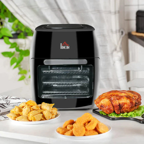 Rootz Air Fryer - Hot Air Fryer - Oven Grid - Roasting And Frying Drum - Chicken Fork - 1800w With 8 Menus - Steel - Glass - Black - 32 x 35.6 x 37.9 cm