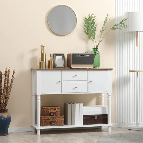 Rootz Sideboard - Buffet Cabinet - 2 Cupboard Compartments - 2 Drawers - Table Top - With Wood Grain - White - 100 x 35 x 81.5cm