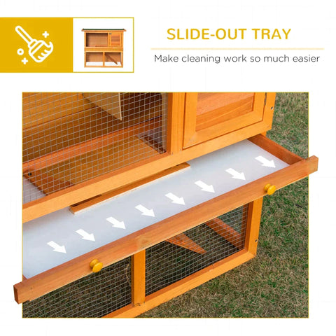 Rootz Small Animal Hutch - Rabbit Hutch - 2-Tier Rabbit Hutch - Wooden Guinea Pig Hutch - Double Decker Pet Cage - Run with Sliding Tray - Yellow + Green - 90cm x 45cm x 80cm