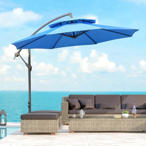 Rootz Cantilever Umbrella - Parasol Cantilever - Parasol - Umbrella - Sun Protection - With Double Roof - Polyester/steel - Blue