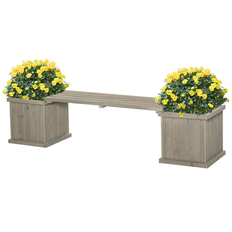 Rootz Garden Bench - Wooden Bench - With Flower Box - Park Bench - Light Gray - 176 x 38 x 40 cm