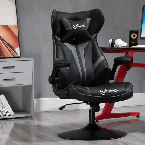 Rootz Gaming Chair - Office Chair - Faux Leather - Adjustable Head Pillow - Grey/Black - 67 cm x 75 cm x 112 cm