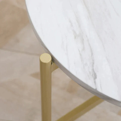 Rootz Side Table - Industrial Design - Table Top In Marble Look - Gold + White - 55 cm x 55 cm x 45 cm