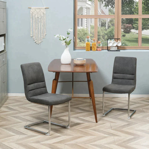 Rootz Set Of 2 Dining Chairs - Modern Design - Cantilever - Velor Look - Grey - 42 cm x 64 cm x 90 cm