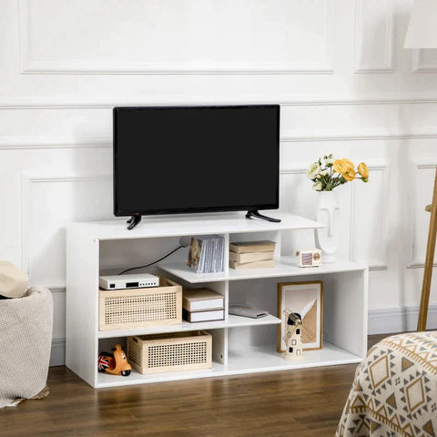 Rootz TV Cabinet - TV Bench - TV Stand - With 4 Shelves - Cable Management Holes - TVs Up To 32"-55" - White - 120 cm x 40 cm x 60 cm
