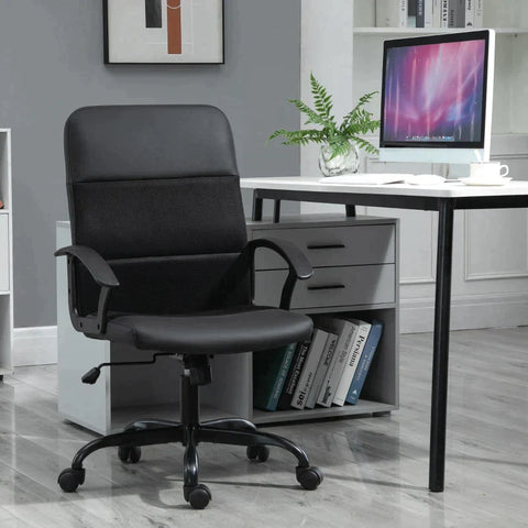 Rootz Bürostuhl – Schreibtischstuhl – höhenverstellbar – Drehstuhl – PVC + Netzbezug – Schwarz – 60 x 64 x 99–107 cm