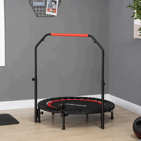 Rootz Mini Trampoline - With Height-adjustable Handle - LCD Monitor - Steel - Black + Red - Ø102 x 99-123cm