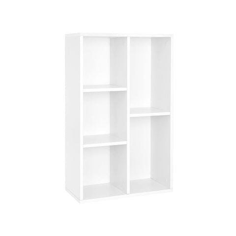 Rootz Bookcase - Bookcase With 5 Compartments - Wooden Bookcase - Wall-mounted - Industrial Bookcase - Tall Bookshelf - Chipboard - Melamine Coating - White - 50 x 80 x 24 cm (W x H x D)