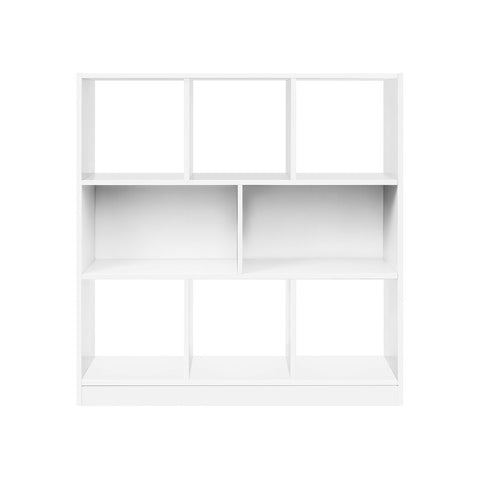 Rootz Bookcase - Bookshelf - 8 Compartments Bookcase - Modern Bookcase - Shelving Unit - Open Bookcase - Tall Bookcase - Corner Bookcase - Bookcase Organizer - White - 97.5 x 100 x 30 cm
