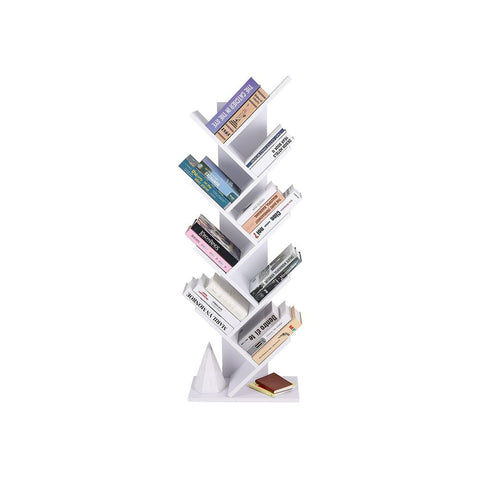 Rootz Boekenkast - 8-laags boekenkast - Boomvormige boekenkast - Moderne Boomboekenorganizer - Stijlvolle Boomvormige Plank - Staande Boomboekenopslag - Spaanplaat - Wit - 50 x 141,5 x 25 cm (B x H x D)