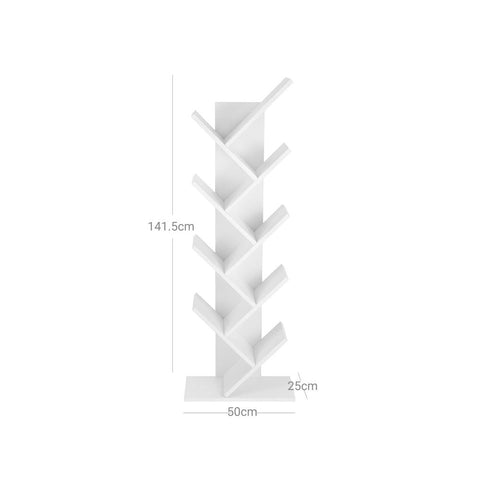 Rootz Boekenkast - 8-laags boekenkast - Boomvormige boekenkast - Moderne Boomboekenorganizer - Stijlvolle Boomvormige Plank - Staande Boomboekenopslag - Spaanplaat - Wit - 50 x 141,5 x 25 cm (B x H x D)