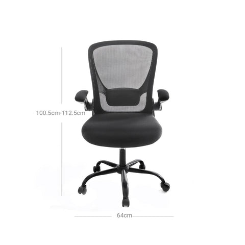 Rootz Office Chair - Office Chair With Fold-up Armrests - Ergonomic Office Chair - Mesh Office Chair - Task Office Chair - Swivel Office Chair - Computer Chair - Modern Office Chair - Plastic - Foam - Nylon - Black - 66 x 60 x (99-107) cm (L x W x H)