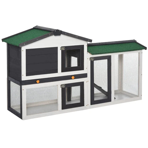 Rootz Small Animal Hutch - Dwarf Rabbit Hutch - Asphalt Roof - Small Animal Cages - Outdoors Hutch - Guinea Pig Cage - Outdoor Fir Wood - Winterproof - Dark Gray + White -145 x 45 x 85 cm