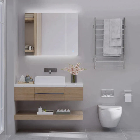 Rootz Mirror Cabinet - Bathroom Cabinet With LED Lighting - White - 90 x 15 x 75 cm