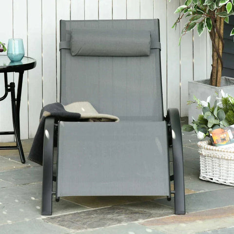 Rootz Sonnenliege – Gartenliegen – Relaxliege – mit Polster – Aluminium/Textil/Polyester – Grau – 171 L x 64 B x 82 H cm