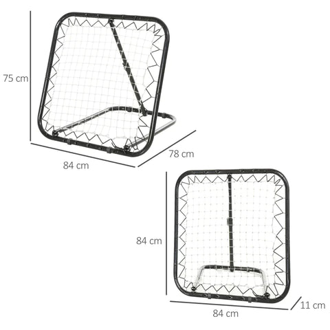 Rootz Rebounder Net - Football Rebounder Net - Foldable Kickback Goal - Rebound Wall Net - Adjustable - Black - 78 x 84 x 65-78 cm