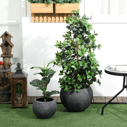 Rootz Set van 2 plantenbakken voor binnen en buiten - weerbestendig - modern design - grijs - 33 cm x 33 cm x 28 cm