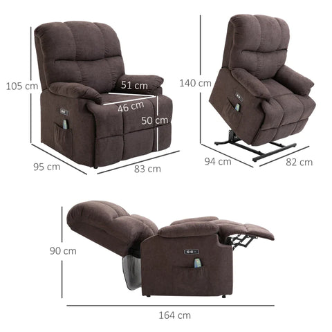 Rootz Massage Chair - Stand-up Aid - Relaxation Chair - Easy Charging - Including Remote Control - Multi-layer Board - Usb Interface - Brown - 83L x 95W x 105H cm