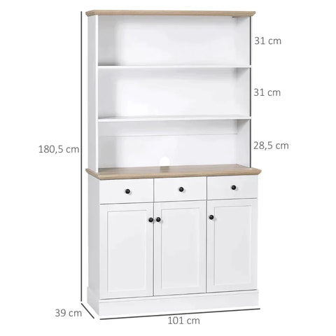 Rootz Kitchen Cabinet - 3 Drawers - Worktop In Wood Look - Large Compartment - White - 101 x 39 x 180.5 cm