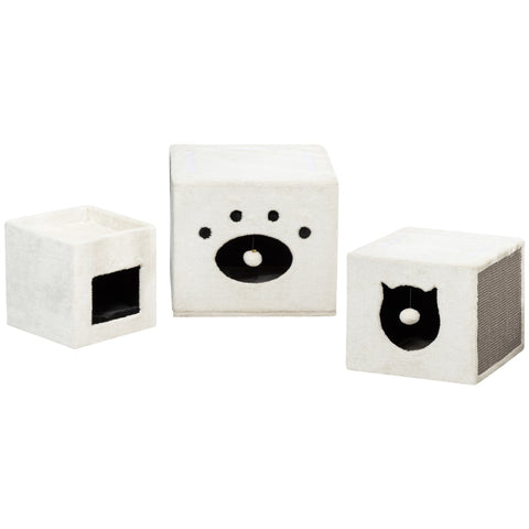 Rootz Krabton Voor Katten - Kattenkrabpaal - 3 Niveaus Krabpaal - Klimboom Voor Katten - Kattenmeubels - Sisal Pluche - Crème Wit - 48 x 48 x 109 cm