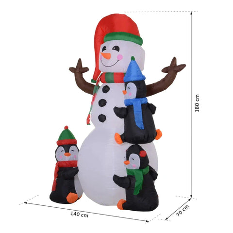 Rootz Kerstopblaasbaar - Sneeuwpop Opblaasbaar - Feestelijke Sneeuwpop En Pinguïns - Sneeuwpop Decoratie - Polyester Opblaasbaar - 140 X 70 X 180 Cm