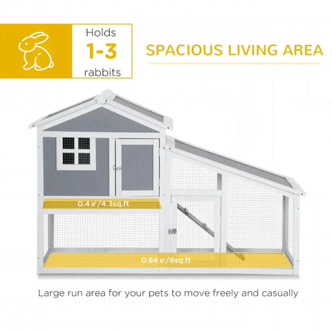 Rootz Rabbit Hutch - Wooden Rabbit Hutch - 2 Tier Guinea Pig Cage - Bunny Run - Small Animal House - Grey - 150 x 66 x 100cm