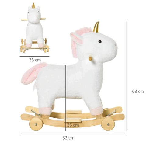 Rootz Rocking Horse - 2-IN-1 Rocking Horse - Wheels Plush - Rocking Animal - Baby Swing Toy - White - 63 x 38 x 63 cm