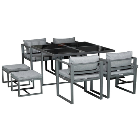 Rootz Garden Table Set - Garden Furniture - Chairs - Stools - Table - Dining Table - Polyester - Grey - 126 x 126 x 72 cm