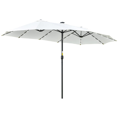 Rootz Double Sided Umbrella - Double Sided Parasol - Parasol - Sun Umbrella - With LED Solar Lights - Polyester/Steel - Cream White/Black - 4.5L x 2.65W x 2.4H m