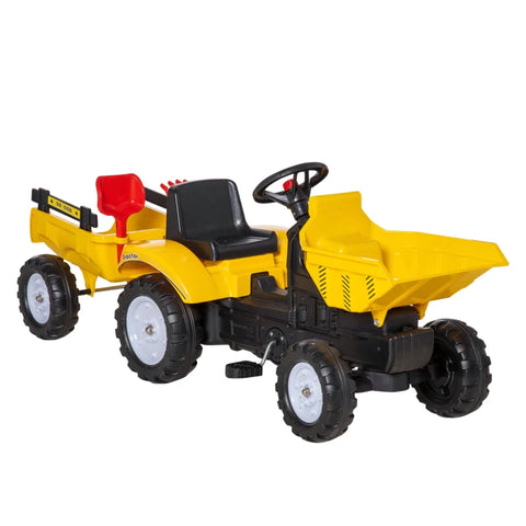 Rootz Children's Excavator - Tilting Digger Shovel - Coupleable Trailer - 3-6 Years - Steel Frame - Yellow - 142 x 42 x 51.5 cm