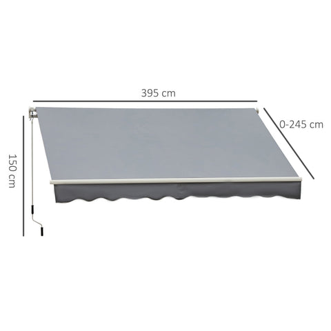 Rootz Awning - Sun Protection - Retractable - With Hand Crank - Metal Frame - Polyester - Grey + White - 3.95 x 2.45 x 3.50 m