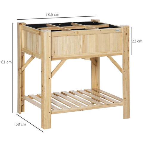 Rootz Planting Bed - Wooden Raised Bed - With 6 Separate Cultivation Areas - Plant Table - Flower Box - 78.5 x 58 x 81 cm