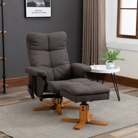 Rootz Massage Chair - Recliner With Footstool - Reclining Function - TV Chair With Massage Function  - Polyester - Brown - 80 x 86 x 99 cm